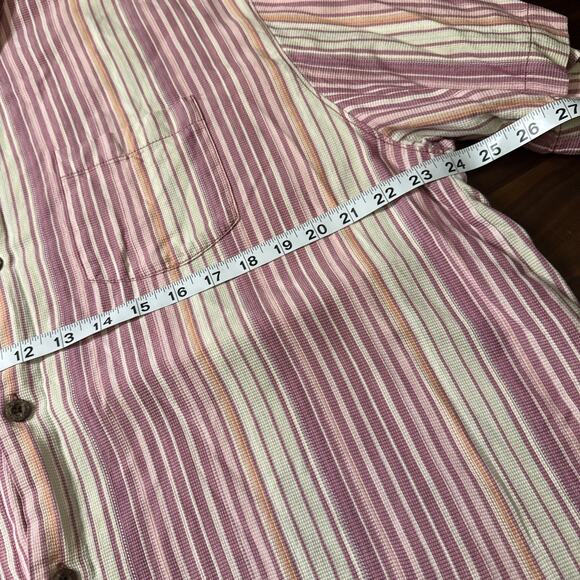 Tommy Bahama Men's XL Short Sleeve Retro Pink Cream Stripe Silk Camp Shirt Silk - Picture 7 of 7